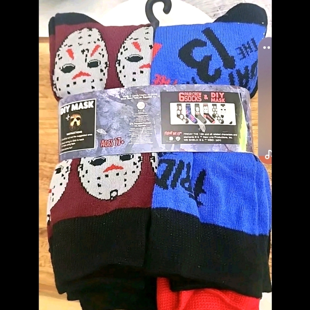 Friday 13th Jason Halloween Horror Men's Crew Socks 6 Pack New